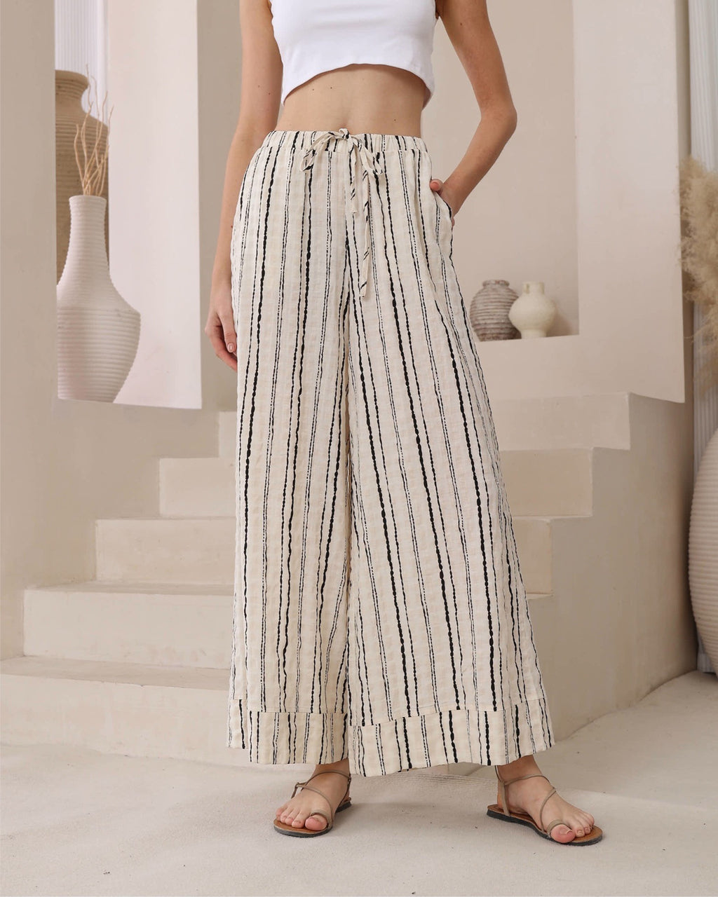 Relaxed Wide Leg Cotton Pants