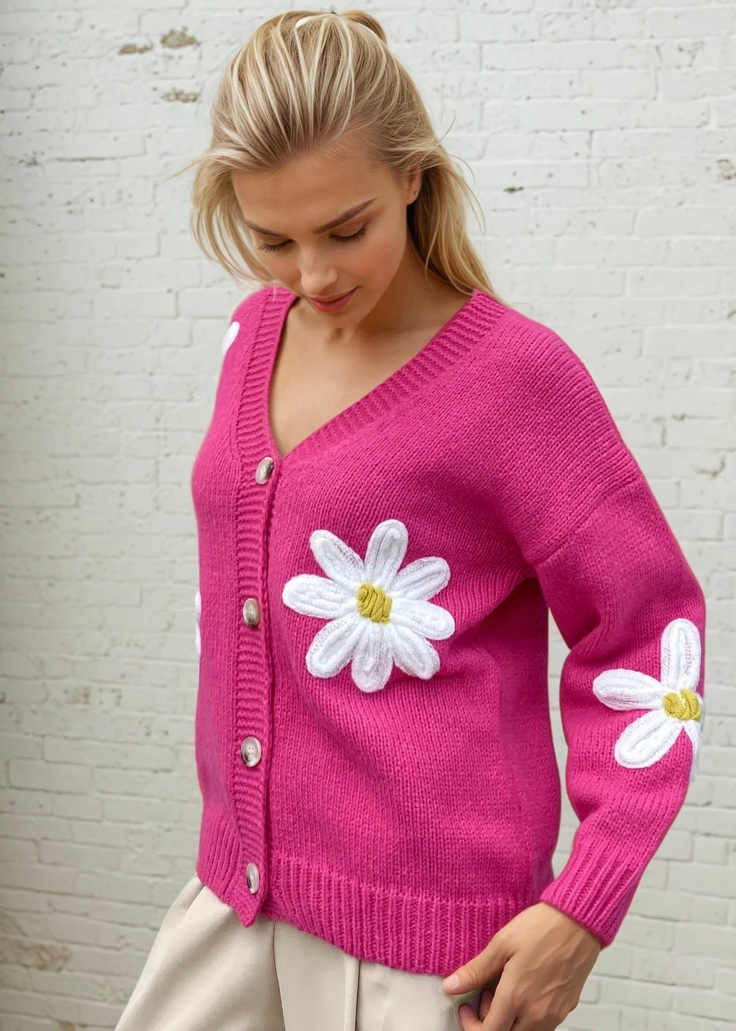 Daisy Bloom Hot Pink Cardigan