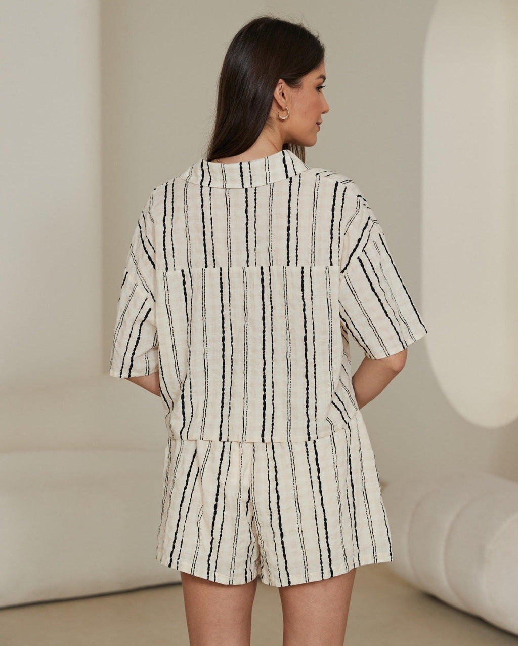 Striped Button-Up Crop Shirt