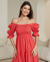 Puff Sleeve Coral Maxi Dress