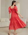 Puff Sleeve Coral Maxi Dress