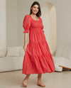 Puff Sleeve Coral Maxi Dress