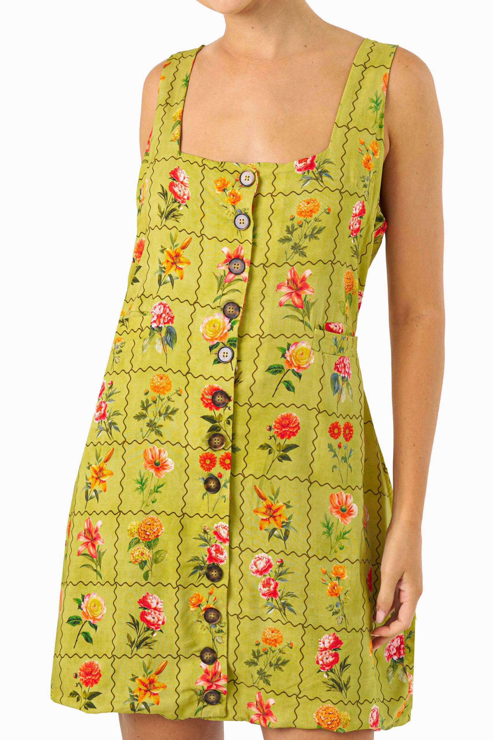 Floral Check Lime Dress