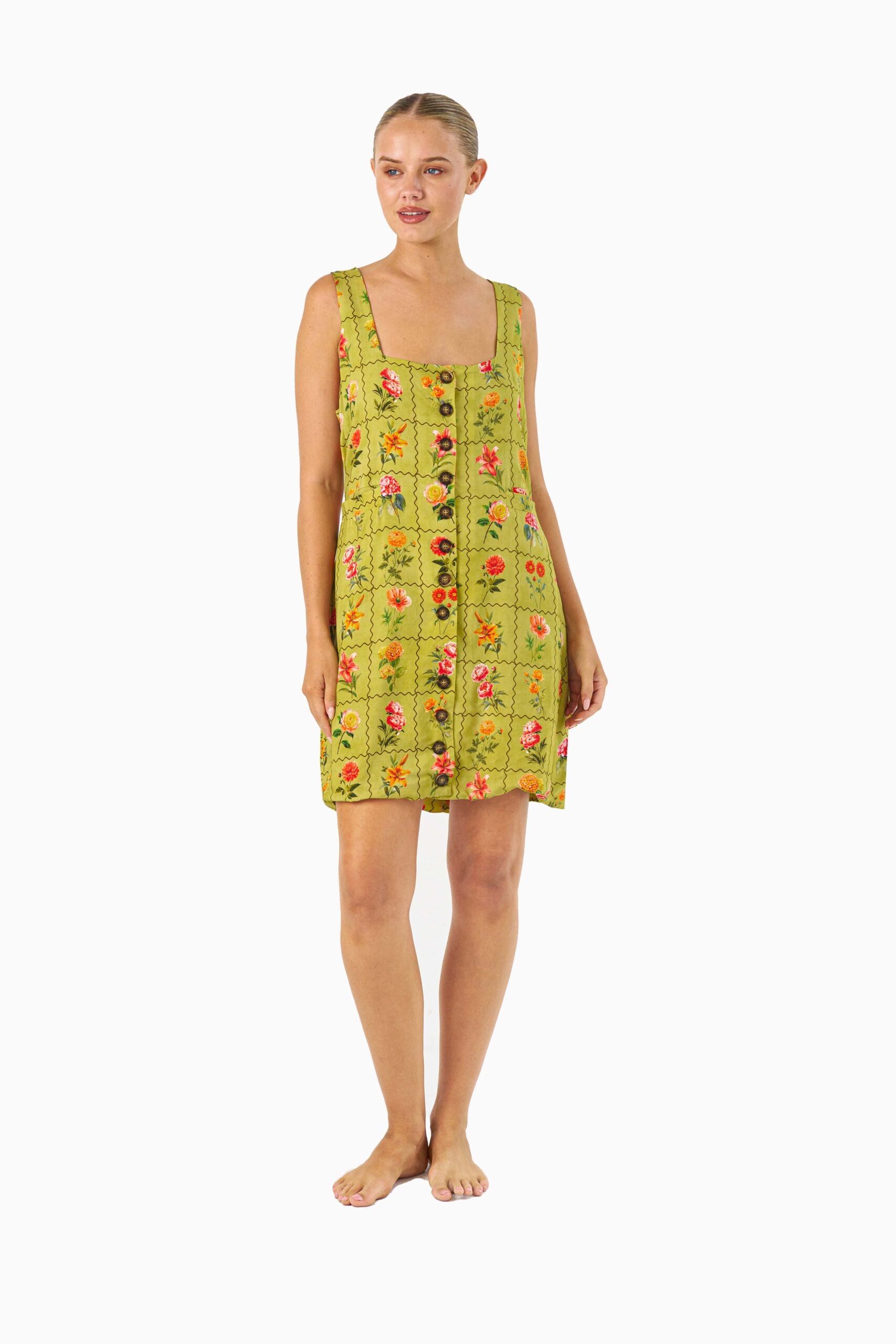 Floral Check Lime Dress