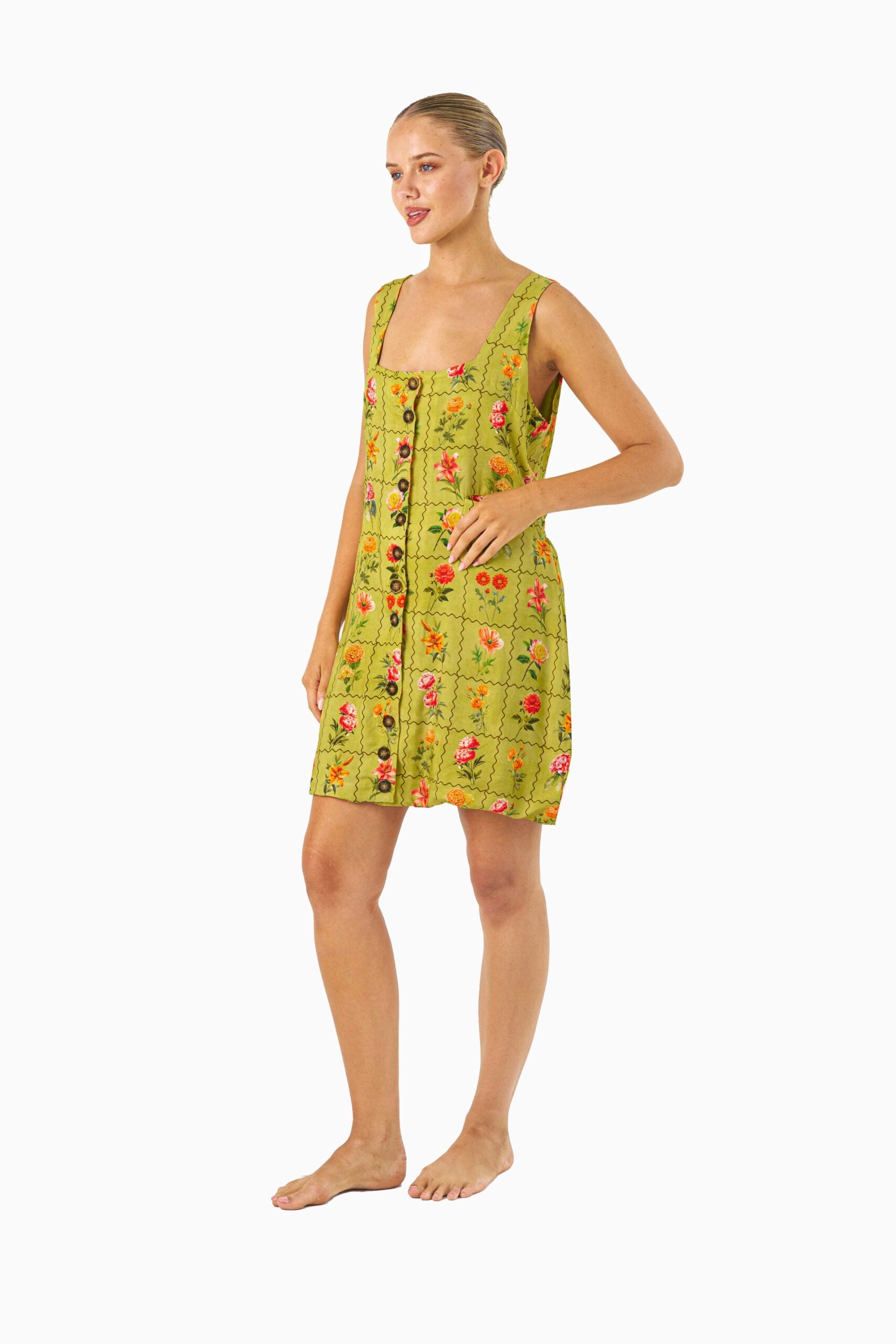 Floral Check Lime Dress