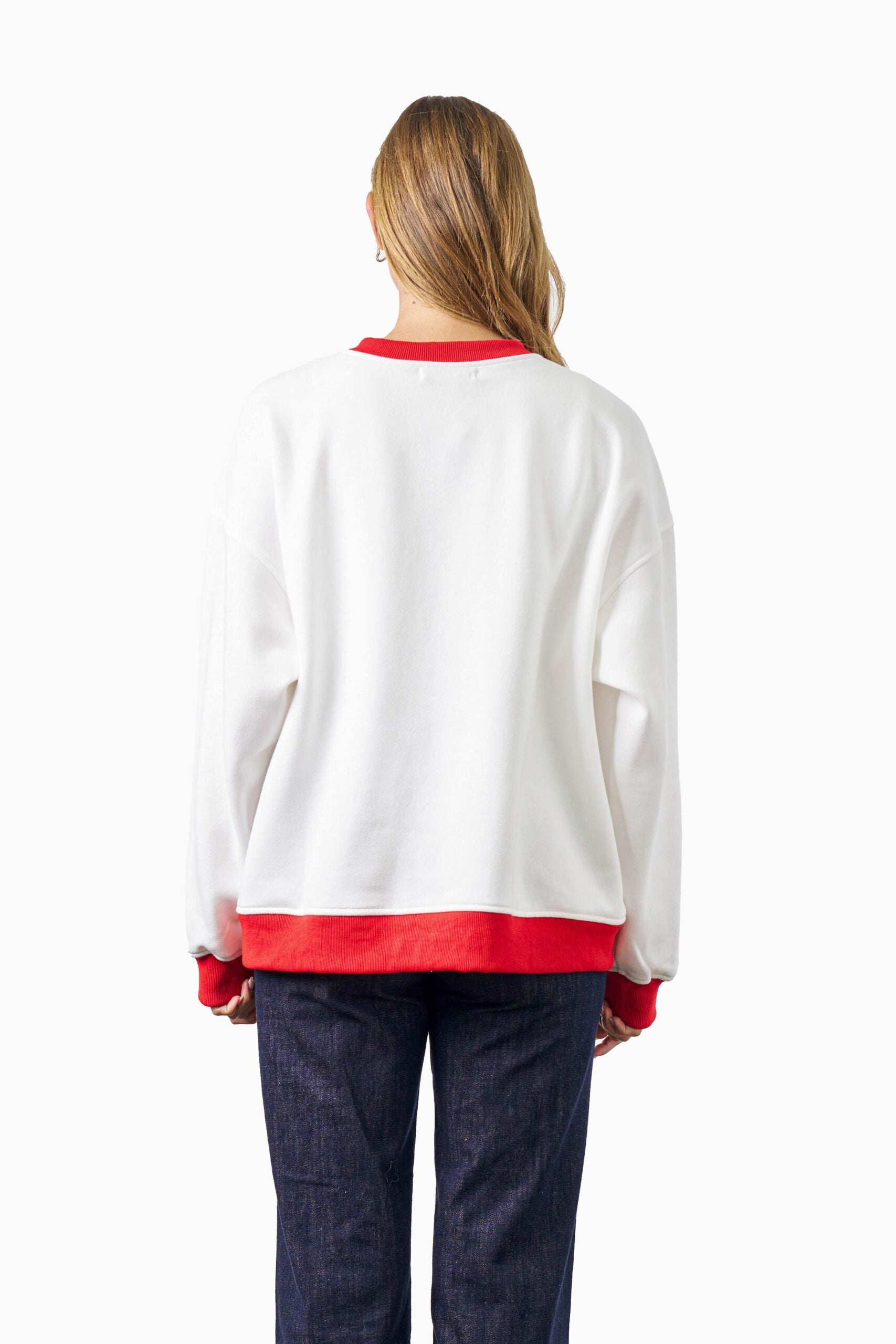 Picante Chilli Print Fleece Sweatshirt with Contrast Rib - White/Red