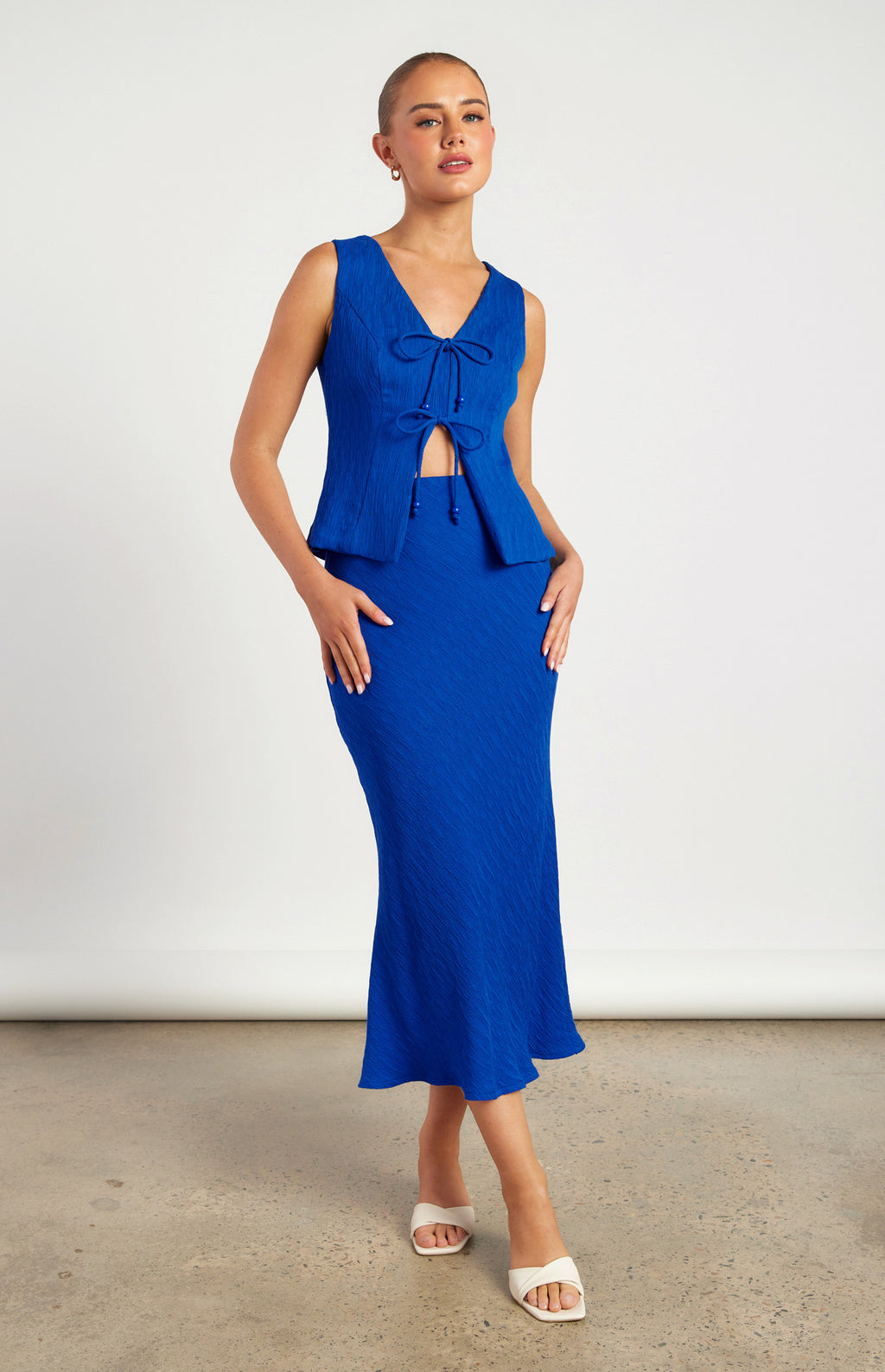Royal Blue Front Tie Top and Skirt Set