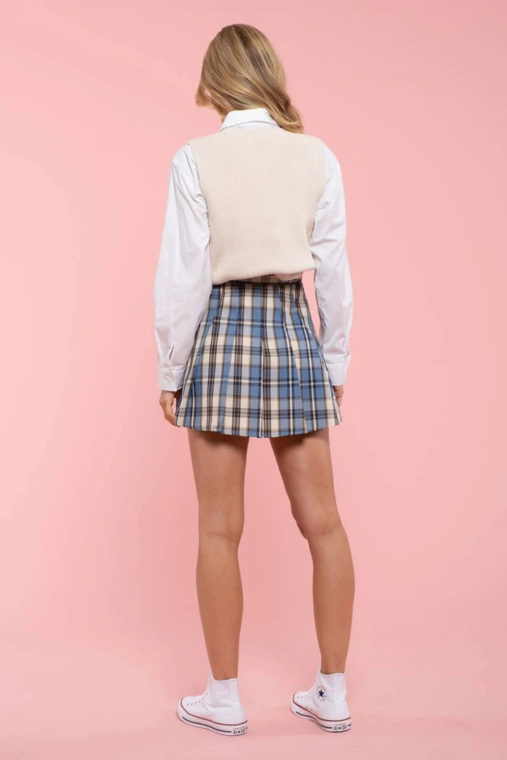 Blu Pepper Plaid Tennis Pleated Mini Skirt